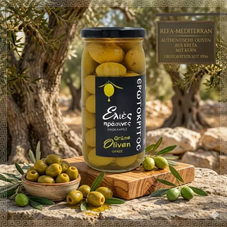 Ganze Oliven grün mit Kern, griechisch
