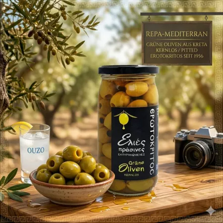 Ganze Oliven grün kernlos, griechisch