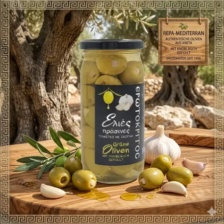 Grüne Oliven mit Knoblauch, griechisch