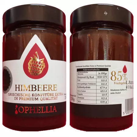 Raspberry jam (85% fruit) 230 g