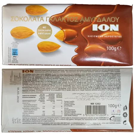 Milk chocolate with whole almonds. 100 g