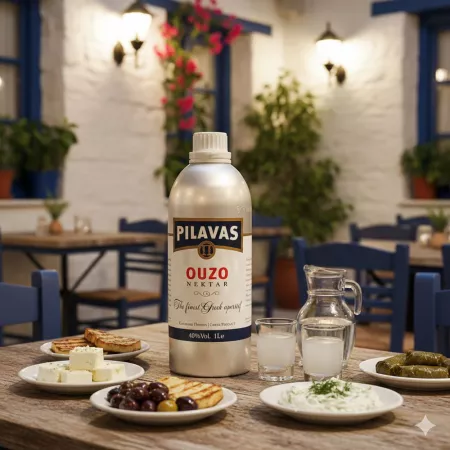 Ouzo Pilavas Nektar 40%, 1L Aluminum Bottle