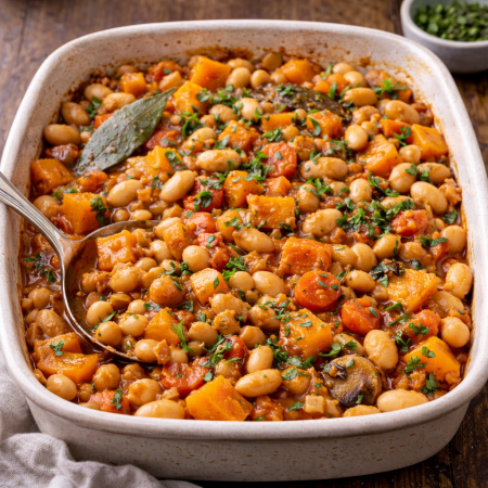 Rezept: Bohnen mit Kürbis in der Schale