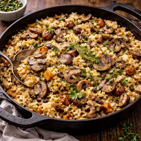 Rezept: Gebackener Reis mit Pilzen