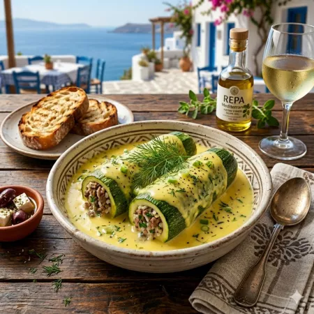 Stuffed Zucchini with Rice & Avgolemono