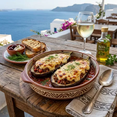 Melitzanes Papoutsakia (Greek Stuffed Eggplant -Little Shoes-)