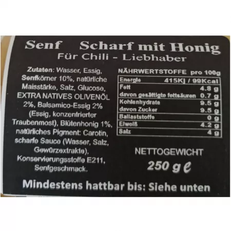 Senf scharf, mit Honig