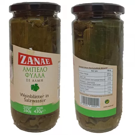Grape leaves in salt water, 430 g (drained weight: 260 g)