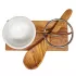 Egg cup made of olive wood, porcelain bowl, olive wood egg spoon