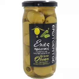 Grüne Oliven mit Jalapeno, griechisch