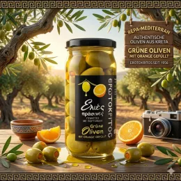 Grüne Oliven mit Orange von Kreta (Abtropfgewicht: 200 g), Erotokritos