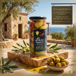 Grüne Oliven mit Piri Piri von Kreta (Abtropfgewicht: 200 g), Erotokritos