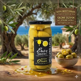 Grüne Oliven mit Zitrone (Abtropfgewicht: 200 g), Erotokritos