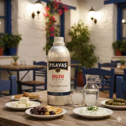 Ouzo Pilavas Nektar 40%, 1L Aluminum Bottle