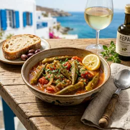 Rezept: Bamies Laderes – Griechische Okraschoten in Tomatensauce