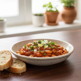 Recipe: Greek giant beans in tom...