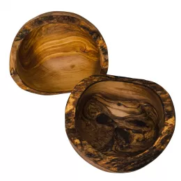 Round wood bowl made of olive wood