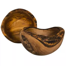 Round wood bowl made of olive wood