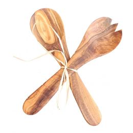 Salad cutlery made of olive wood, approx. 20 cm long