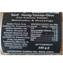 Senf mit Honig, Tomate und Olive...